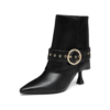 2 Black Pointed-Toe Ankle Boots with Gold Buckle