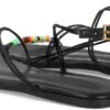 Black Beaded Strappy Flat Sandals