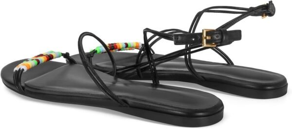 Black Beaded Strappy Flat Sandals