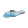 Baby Blue Satin Square-Toe Bow Mules
