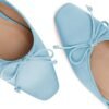 Baby Blue Satin Square-Toe Bow Mules