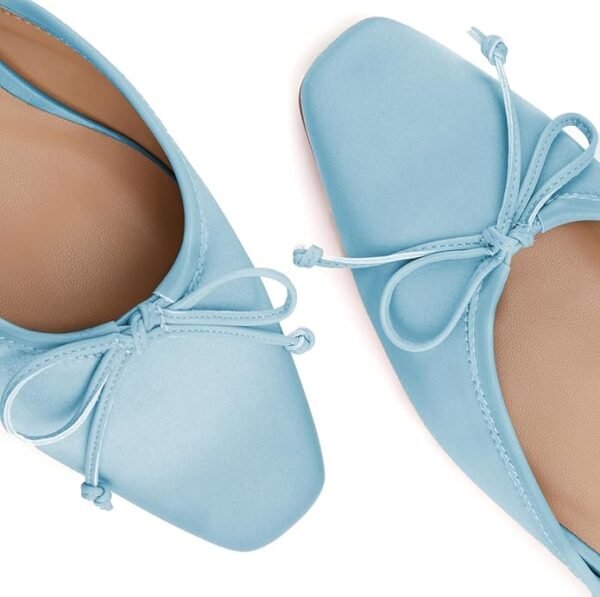 Baby Blue Satin Square-Toe Bow Mules